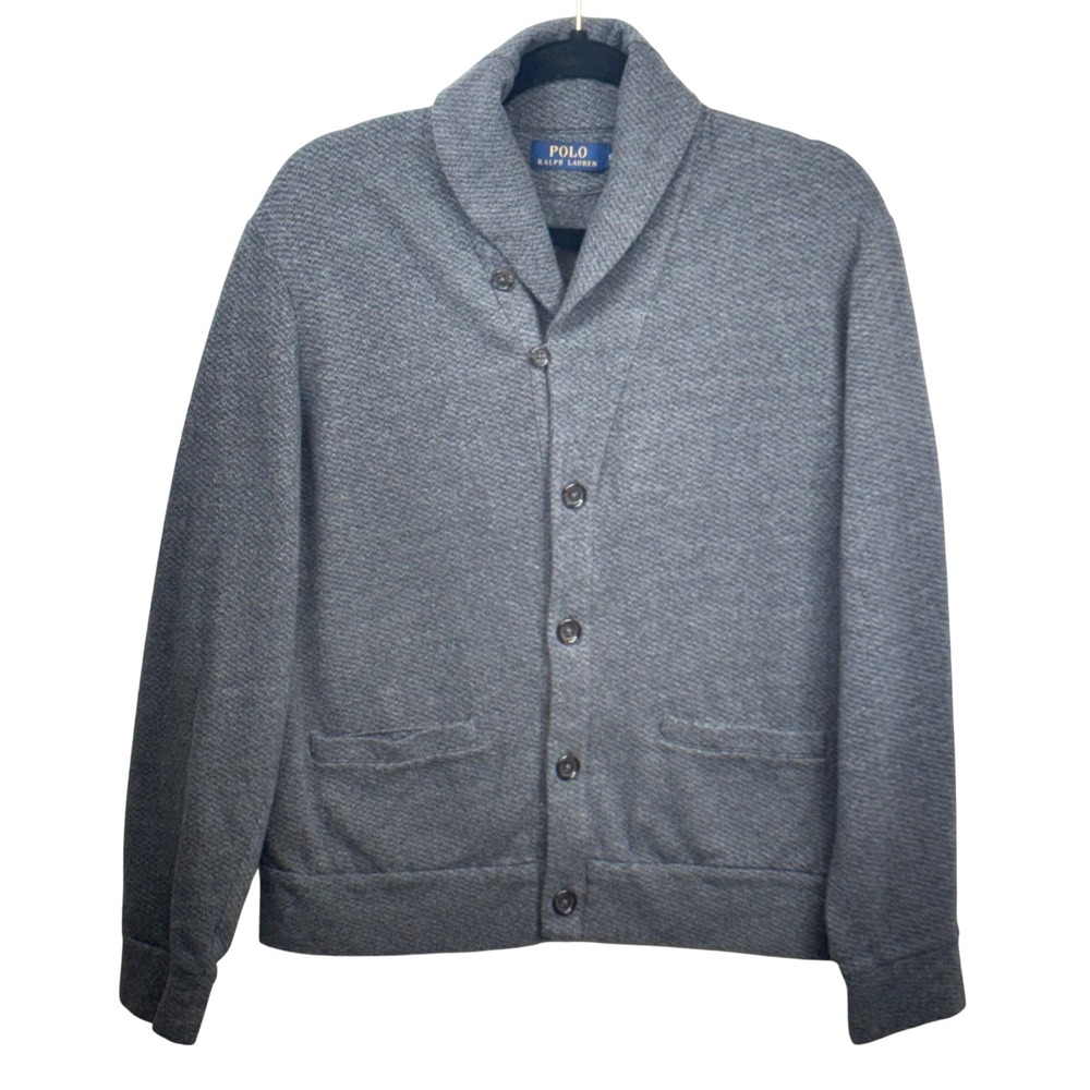 Polo Ralph Lauren Cardigan Shawl Collar Knit Button Up Gray Academia Preppy S